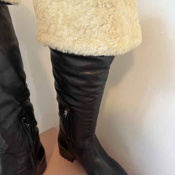 NWT Miu Miu Tall Boots Shearling Black Leather Round Toe Low Block Heels Sz 38 - Picture 8 of 11